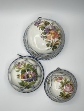 3 Italian Ceramiche ABC Bassano Hand Painted Floral Mold, Wall Hanging Vintage