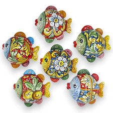 Pesce Palla in ceramica di Caltagirone, h 14 x 14 cm ca. (1Unità) decoro e color