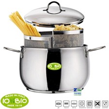 PENTOLA DUETTO ALTA IN ACCIAIO INOX CON TRIPLO FONDO E DOPPIO CESTELLO COLAPASTA