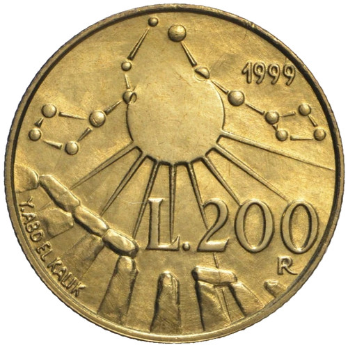 Moneta lire 200 mrino - da, s.