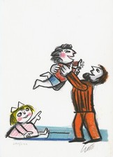 LUZZATI EMANUELE -LELE- IL PAPÀ E I BAMBINI- SERIGRAFIA - GRAFICA . VECCHIANTICO