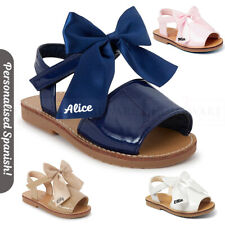 BAMBINE SANDALI FIOCCO SPAGNOLI SUOLA RIGIDA BREVETTATA MINORCANA ROSA BIANCO UK4 TO UK12 