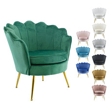 Poltrona Schienale a Conchiglia VENERE in Velluto Vintage Piedi Oro da Salotto