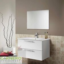Mobile bagno sospeso con lavabo e specchio ELTON bianco lucido moderno design