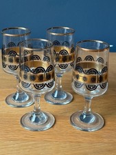 4 bicchieri sherry vintage retrò con oro/nero