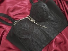 Reggiseno vita alta bustino guepiere vintage'80 pizzo nero sexy Madonna Visconti