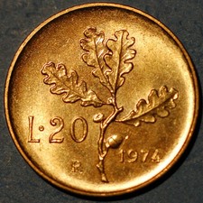 Italy 20 Lire 1974 KM# 97.2