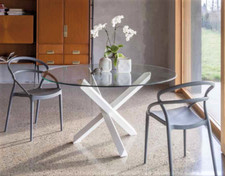 TAVOLO TONDO FISSO Ø120/140 BASE MASSELLO BIANCA/GRAFITE PIANO VETRO SP.10mm 615