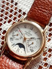 Mondia Mistral quartz Moon Phase Triple calendar vintge watch gold tone.