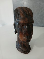 Scultura Statua Africana Testa Uomo Busto Legno Intagliato a Mano 18 cm