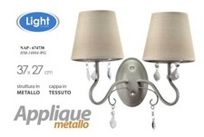 APPLIQUE METALLLO 2 LUCI LAMPADA PARETE MURO BRACCIO ANTICATO PLISSE 37*27 CM
