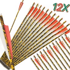 12PACK Tiro con l'arco 20" Frecce Carbonio 125grani Punte 4" Vane Bulloni Caccia Tiro