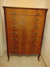 Cassettiera "Settimino", anni '60, legno impiallacciato, maniglie in ottone.