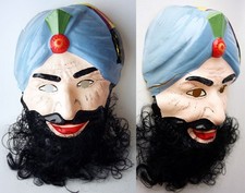 MASCHERA CARNEVALE VINTAGE ANNI 80 ZOLTAR GENIE SIKH PLASTICA CON BARBA HALLOWEEN!