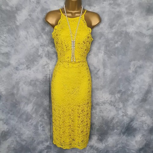 Abito midi pizzo giallo zara - midi,