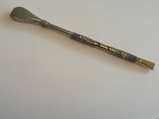 Argentina antica paglia bombilla argento 800 e accenti oro marcato oro 18 carati.