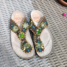 MALIPARMI Sandalo PERIZOMA SUGHERO fatto a mano con perline marrone verde 5/38 nuovo senza scatola 