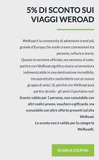 CODICE COUPON WEROAD SCONTO 5% VIAGGIO ESPERIENZA VOUCHER WE ROAD