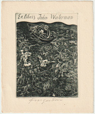 Michel FINGESTEN Macabre Ex Libris Etching signed in pencil Deeken n.691