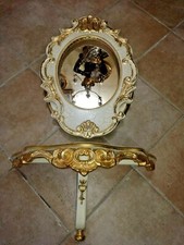  MENSOLA IN LEGNO CON SPECCHIO  AVORIO E FOGLIA ORO H 30X59X22 