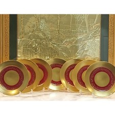 Set Of 7 STW Gold 22kt Smooth Encrusted Bavaria Germany China Dinnerplates Lot