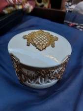 Scatola Boite Ceramica E Decori Metallo Dorato Antica