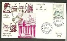 UFFICIO MOBILE n 2 PAOLO VI ANNO SANTO 1975 ANNI SANTI VARI ANNULLO 23 -12 -1974