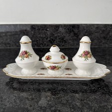 Royal Albert Old Country Roses, shaker sale e pepe, vassoio pentola senape NUOVO