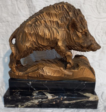 TROFEO DI CACCIA AL CINGHIALE Base Marmo nero marquinia / Cignale Toscana Italia