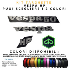 KIT 4 TARGHETTE VESPA 50 HP BADGE LABEL EMBLEM PIAGGIO 2 COLORI EMBLEMI CUSTOM