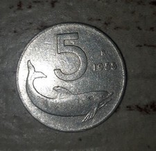 MONETA 5 LIRE 1955 DELFINO