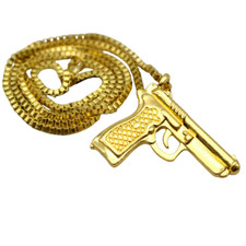 Collana Hip Hop da Uomo catena lunga con Pendente Pistola dorato Mitra 