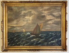 ANTICO GRANDE QUADRO OLIO T. Chiappa MARINA VELIERI MARE TEMPESTA BURRASCA '800