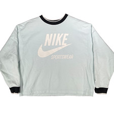 Felpa Nike donna grande blu bianca grande logo swoosh oversize top maglione palestra