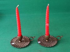 COPPIA 2 VECCHIE BUGIE BUGIA PORTACANDELE IN OTTONE MASSICCIO. CS95