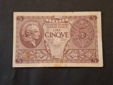 Banconota Da 5 Lire 1944 Regno D'Italia
