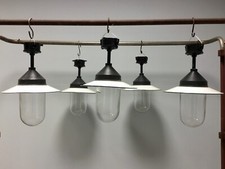 5 LAMPADARI SMALTATI INDUSTRIAL NAUTICA CUPOLA VETRO 2 LEONI LAMPIONI PORTUALI