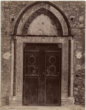 Taormina Porta laterale Cattedrale Foto originale albumina Brogi 1890c 