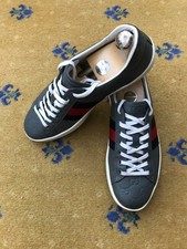 Gucci Ace scarpe da ginnastica sneakers pelle monogramma web blu rosso uomo UK 7 US 8 41