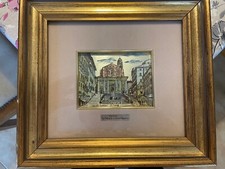 ARTE ARGENTO '800 quadro "ANCONA" lastra dipinta a mano 12 x 10 più cornice