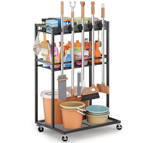 Broom holder with cleaning - with,