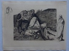 Incisione Arabi sosta nel deserto scena orientale Firmata 32,8x25,3 cm