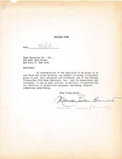 Marisa Pavan - Modulo di uscita firmato del 1956