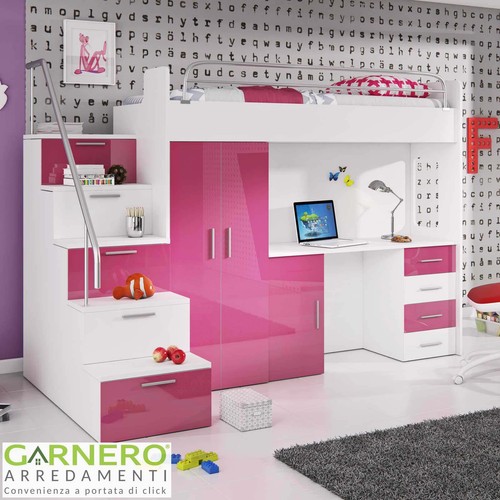 Letto soppalco con armadio - letto, a