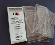 20 BUSTINE DOPPIE PLASTICA 2 TASCHE  LUSSO PER MONETE TASCHINA 55X55 MASTERPHIL