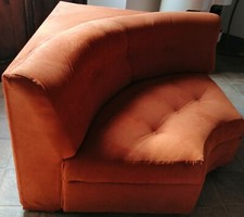 Poltrona divano design vintage anni 70 originale angolare velluto arancio