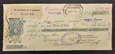 Antico Assegno Bancario Credito Adriatico Stabilimento Ind. Toscano Anno 1926