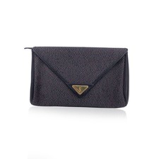 Autentica pochette Yves Saint Laurent vintage grigia nera tela testurizzata
