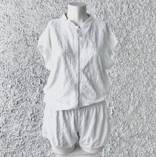 YAMAMAY PLAYSUIT IN SPUGNA DI COTONE MODA MARE DONNA BIANCA RILIEVO CERNIERA