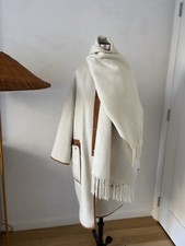 Unique  Cream Coat Wool Silk Rabbit Hair With Leather Trip And Removable Scarf